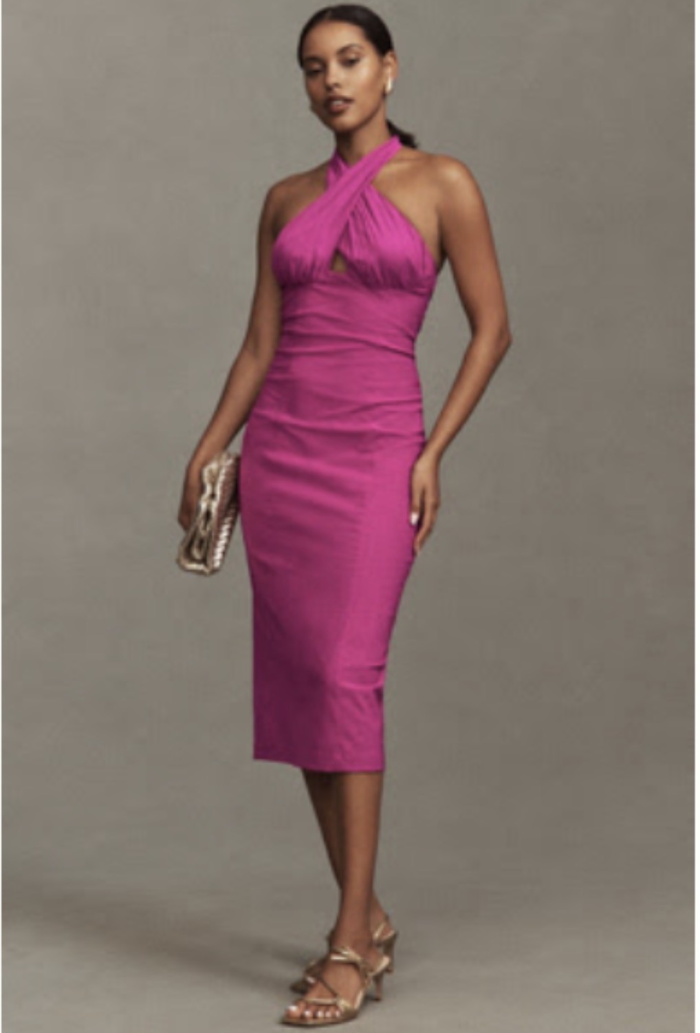 Bhldn Remy Twist Halter Cutout Midi Dress Xs Dahlia Pink - Nwt